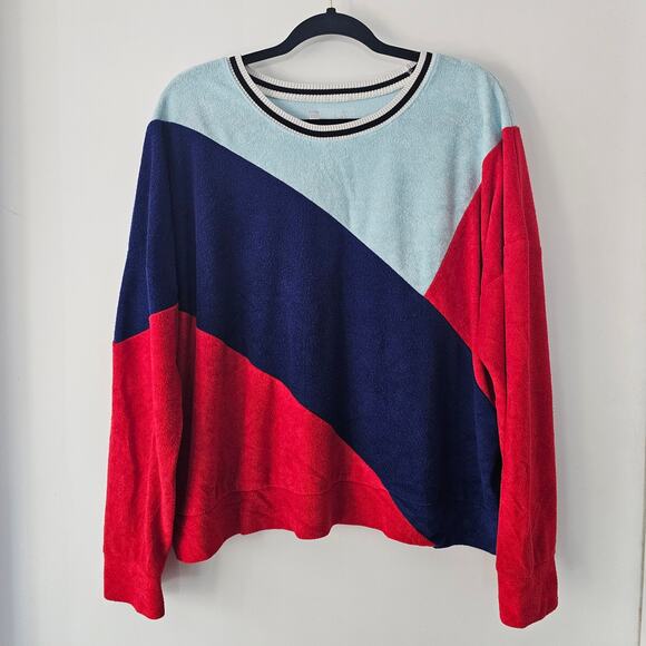 90s Colorblock Sweatshirt Wide Crop Long Sleeve Sz XXL Terry Cloth - Picture 1 of 8